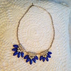 Blue Opaque Stone & Rhinestone Statement Necklace